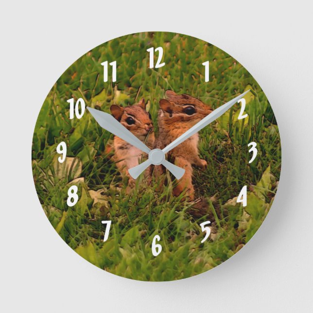 Cute Baby Chipmunks Animal Art Round Clock (Front)