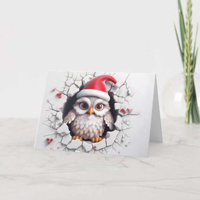 Cute Baby Christmas Animals 3D Owl Greeting Card (Front)