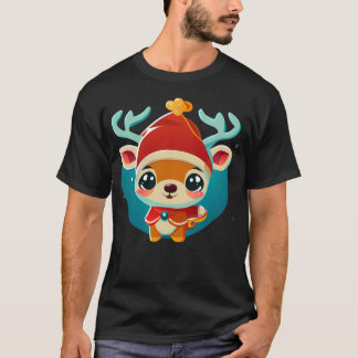 Cute Baby Christmas Reindeer In Santa Costume Cart T-Shirt