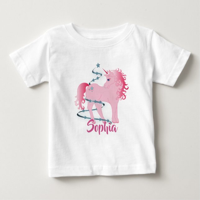 Cute Baby Christmas Unicorn Pink Girl Custom Baby T-Shirt (Front)