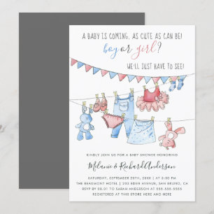 Cute Baby Clothes Gender Reveal Party Baby Shower Invitation