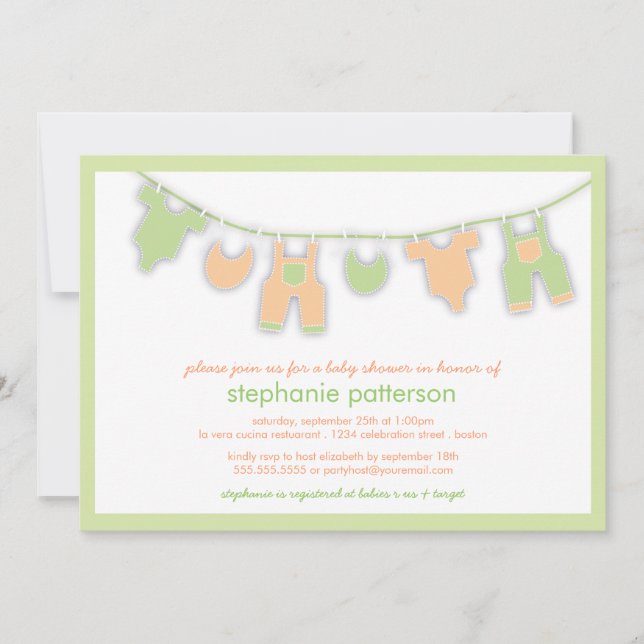 Cute Baby Clothes on the Line Neutral Baby Shower Invitation (Front)