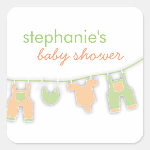 Cute Baby Clothes on the Line Neutral Baby Shower Square Sticker