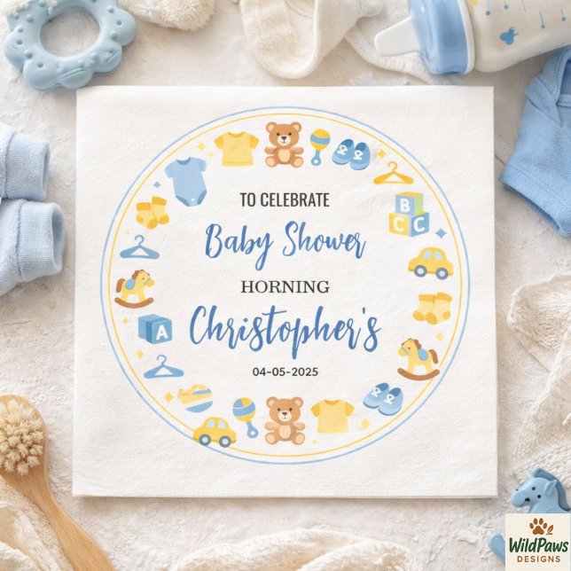 Cute Baby Clothes & Toys Boy Baby Shower Napkin (Cute Baby Clothes & Toys Boy Baby Shower Napkins
)