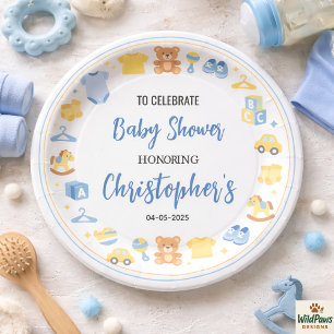 Cute Baby Clothes & Toys Boy Baby Shower Paper Plate