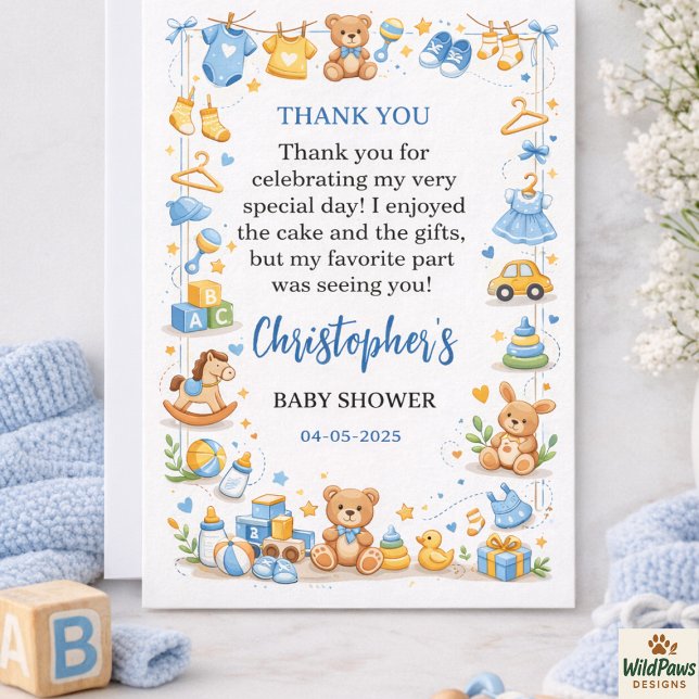 Cute Baby Clothes & Toys Boy Baby Shower Thank You Card (Cute Baby Clothes & Toys Boy Baby Shower Thank You Card
)