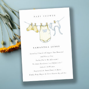 Cute Baby Clothesline Yellow Baby Shower Invite