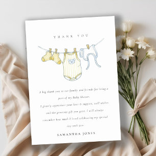 Cute Baby Clothesline Yellow Natural Baby Shower Thank You Card