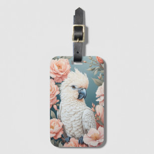Cute Baby Cockatoo Parrot Soft Pink Flowers Luggage Tag
