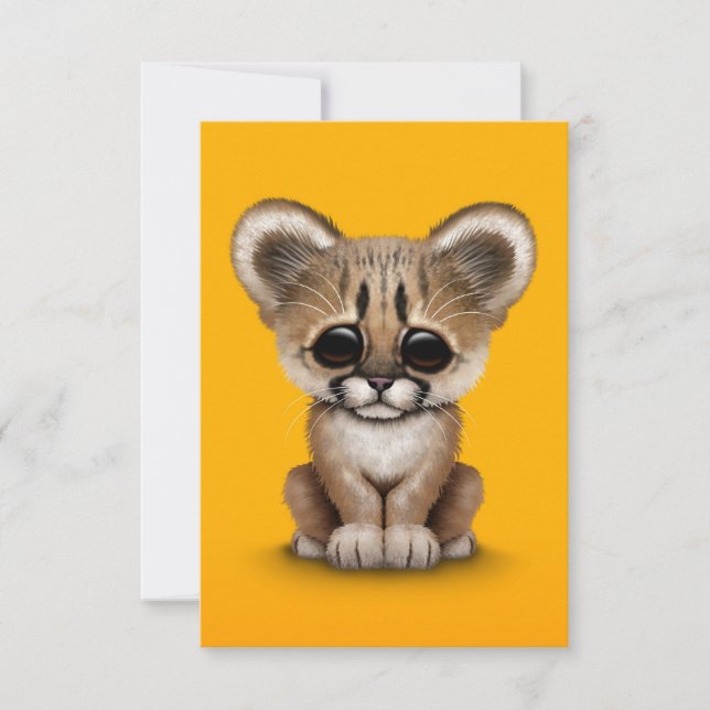 Cute Baby Cougar Cub on Yellow (Front)