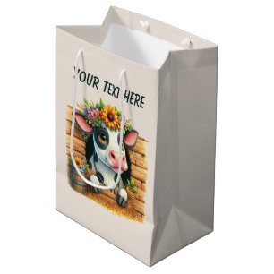 Cute baby cow add text  medium gift bag