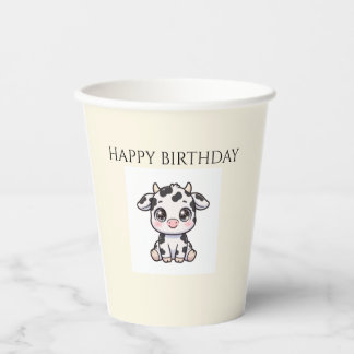 Cute Baby Cow Birthday Paper Cups