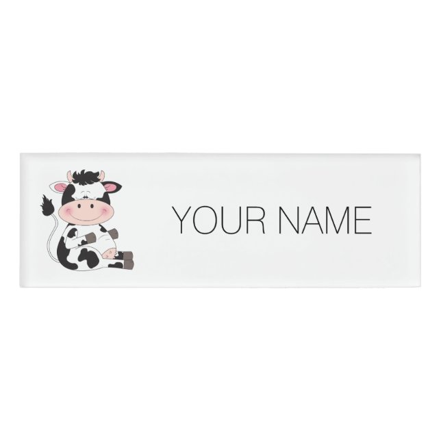 Cute Baby Cow Cartoon Name Tag (Front)