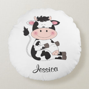 Cute Baby Cow Cartoon Round Cushion