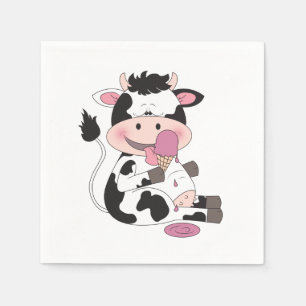 Cute Baby Cow Cartoon With His Favourite Treat Napkin