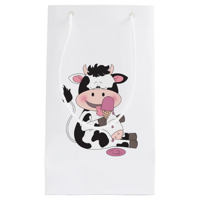 Cute Baby Cow Cartoon With His Favourite Treat Small Gift Bag (Front)