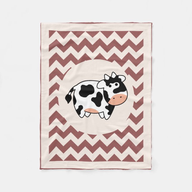 Cute Baby Cow Chevron Fleece Blanket (Front)