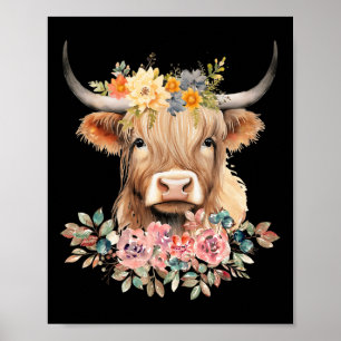 Cute Baby Cow Flower Christmas Poster
