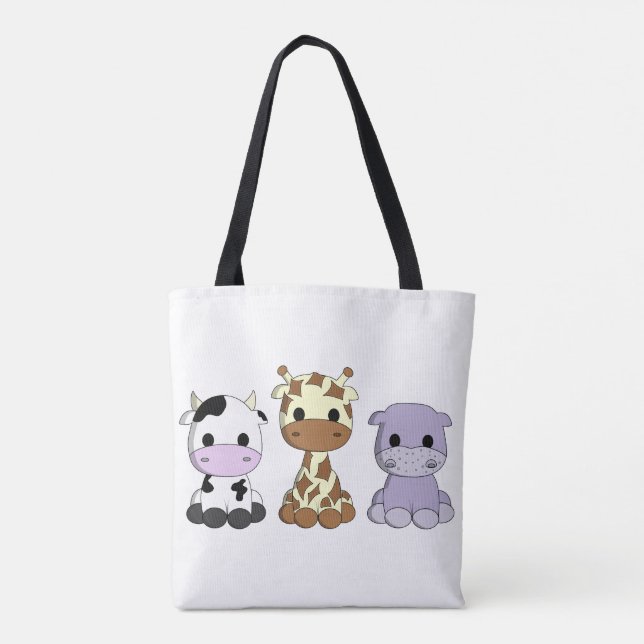 Cute baby cow giraffe hippo cartoon tote bag (Back)