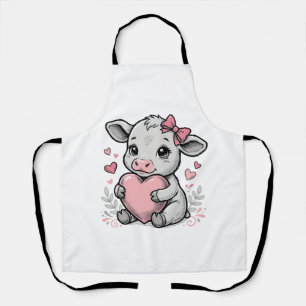 Cute Baby Cow Heart Vintage Engraving Shirt Design Apron