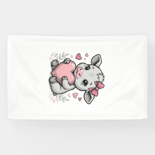 Cute Baby Cow Heart Vintage Engraving Shirt Design Banner