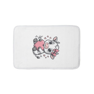 Cute Baby Cow Heart Vintage Engraving Shirt Design Bath Mat