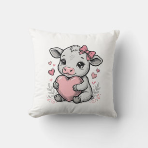 Cute Baby Cow Heart Vintage Engraving Shirt Design Cushion