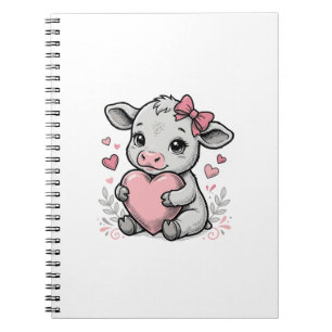 Cute Baby Cow Heart Vintage Engraving Shirt Design Notebook