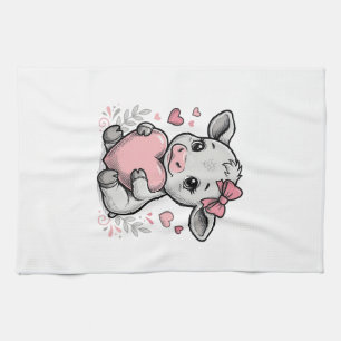 Cute Baby Cow Heart Vintage Engraving Shirt Design Tea Towel
