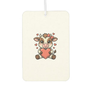 Cute Baby Cow Holding Heart Vintage Engraving Shir Car Air Freshener