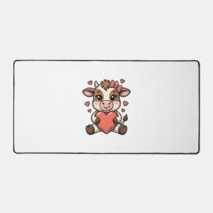 Cute Baby Cow Holding Heart Vintage Engraving Shir Desk Mat