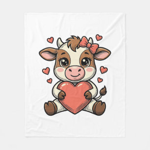 Cute Baby Cow Holding Heart Vintage Engraving Shir Fleece Blanket