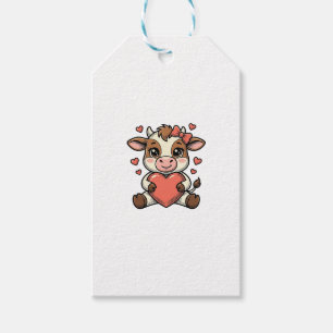 Cute Baby Cow Holding Heart Vintage Engraving Shir Gift Tags