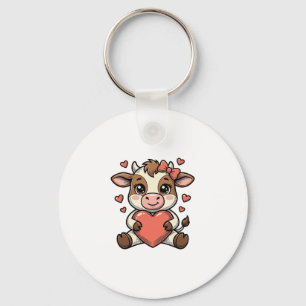 Cute Baby Cow Holding Heart Vintage Engraving Shir Key Ring