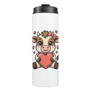 Cute Baby Cow Holding Heart Vintage Engraving Shir Thermal Tumbler