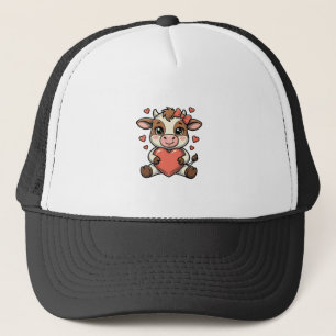Cute Baby Cow Holding Heart Vintage Engraving Shir Trucker Hat