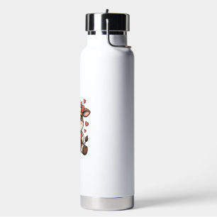 Cute Baby Cow Holding Heart Vintage Engraving Shir Water Bottle