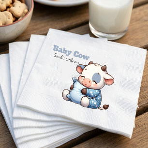 Cute Baby Cow in Blue Polka Dot Pajamas Baby Showe Napkin
