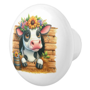 Cute baby cow Nursery girls Ceramic Knob
