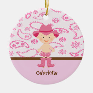 Cute Baby Cowgirl in Pink Ornament