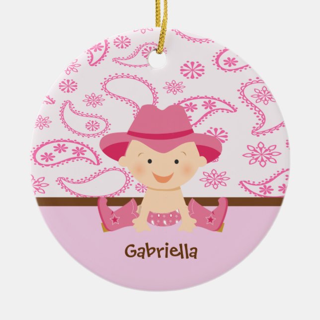 Cute Baby Cowgirl in Pink Sitting Ornament (Front)