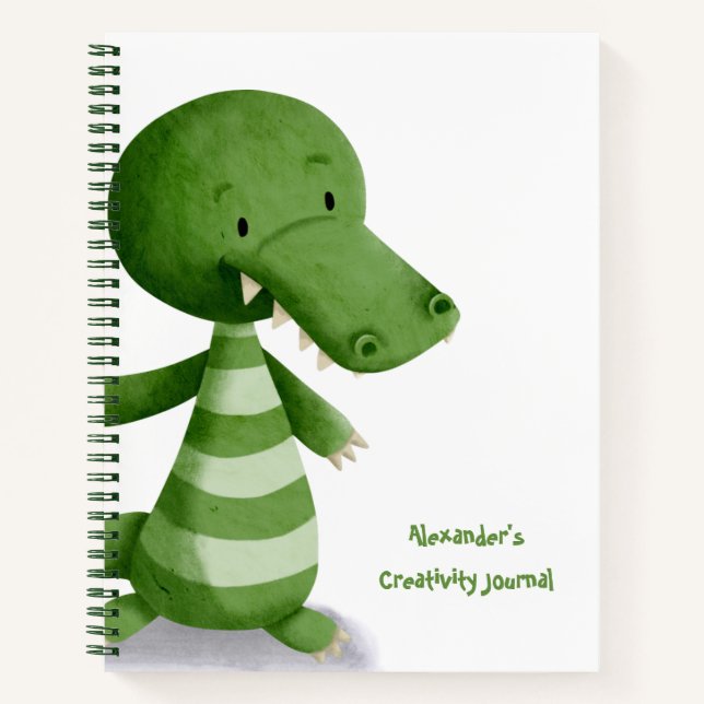 Cute Baby Crocodile Illustration Personalised Notebook (Front)