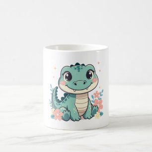 Cute Baby Crocodille with Floral Garden Coffee Mug