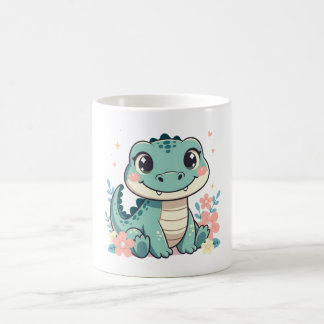 Cute Baby Crocodille with Floral Garden Coffee Mug