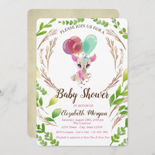 Cute Baby Dear, Ballocns, Leaves Invitation