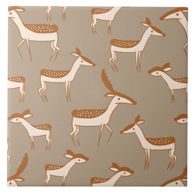 Cute Baby Deer and Family Ceramic Tile (Front)