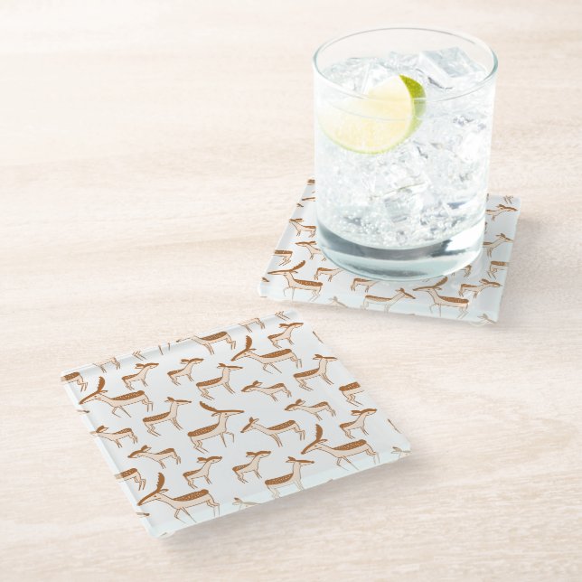 Cute Baby Deer and Family Glass Coaster (Angled)