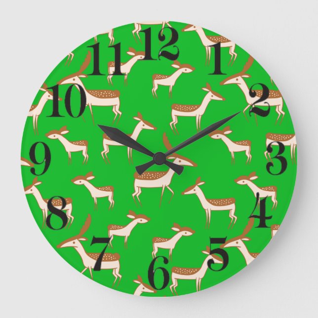 Cute Baby Deer and Family Large Clock (Front)