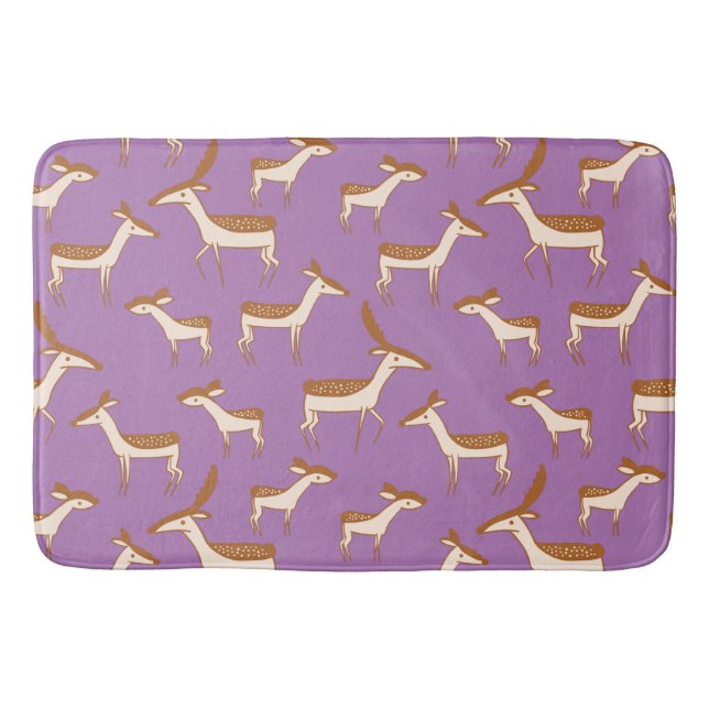 Cute Baby Deer and Family on Lavender Purple Bath Mat (Front)