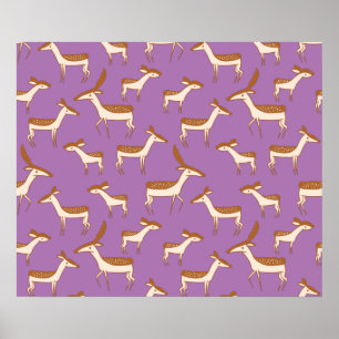 Cute Baby Deer and Family on Lavender Purple Poster